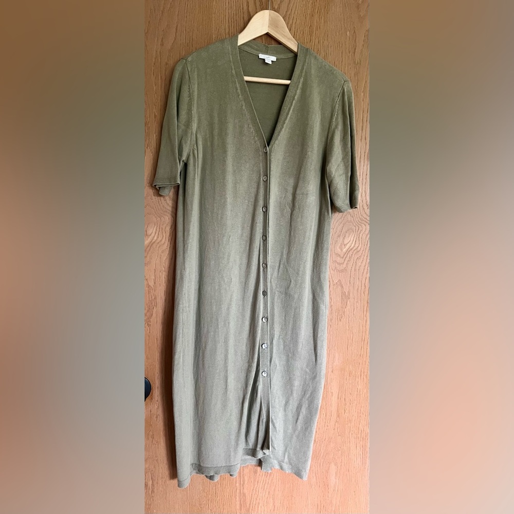 J. Jill Olive Green Linen Blend Button Front Dress Size Large